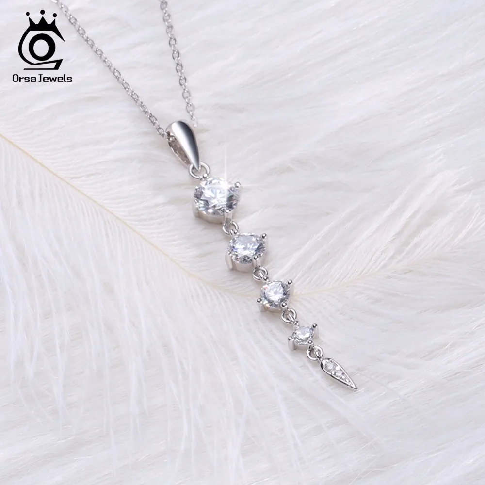 ORSA JEWELS наборы из чистого 925 пробы серебра для женщин в форме длинного листа AAA кубический циркон ожерелье и серьги Модный Ювелирный Набор SS14