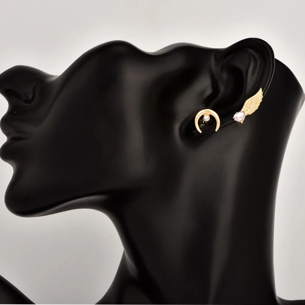 Простой стиль трендовый золотой цвет геометрические маленькие крылья луна