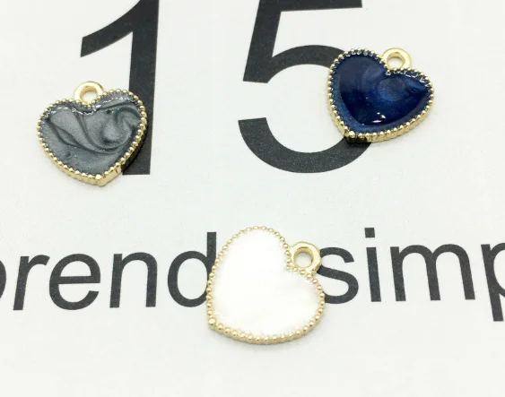 

50pcs pearly luster heart love 3 color enamel alloy Pendant charm Handmade earring bracelet necklace Jewelry Making DIY 15*16mm