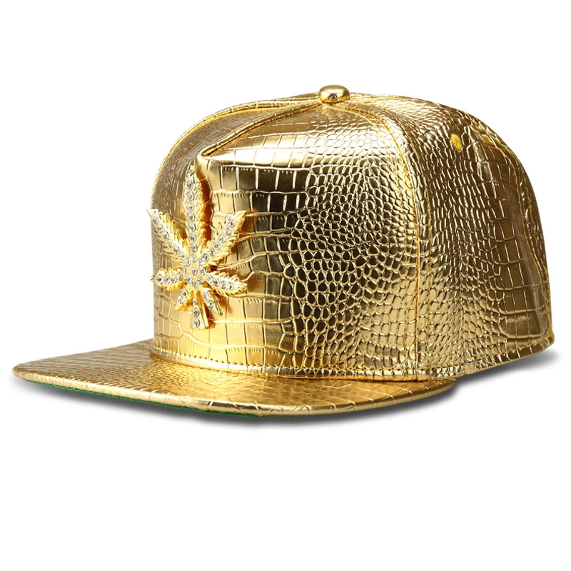 Бейсбольные Кепки из искусственной кожи крокодила с большими листьями конопли