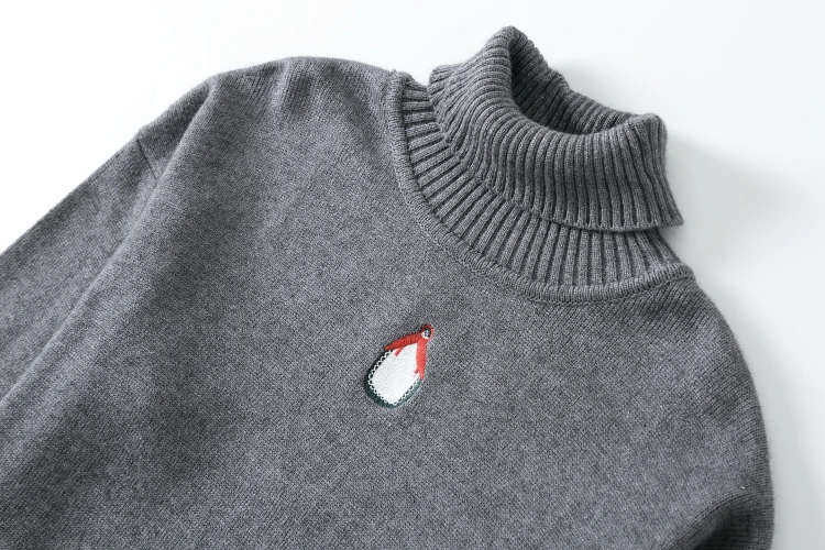 Spring New Turtleneck Women Knitted Dresses Ladies Long Pullovers Autumn Embroidery Gray Split Hem Thumb Hole Loose | Женская одежда