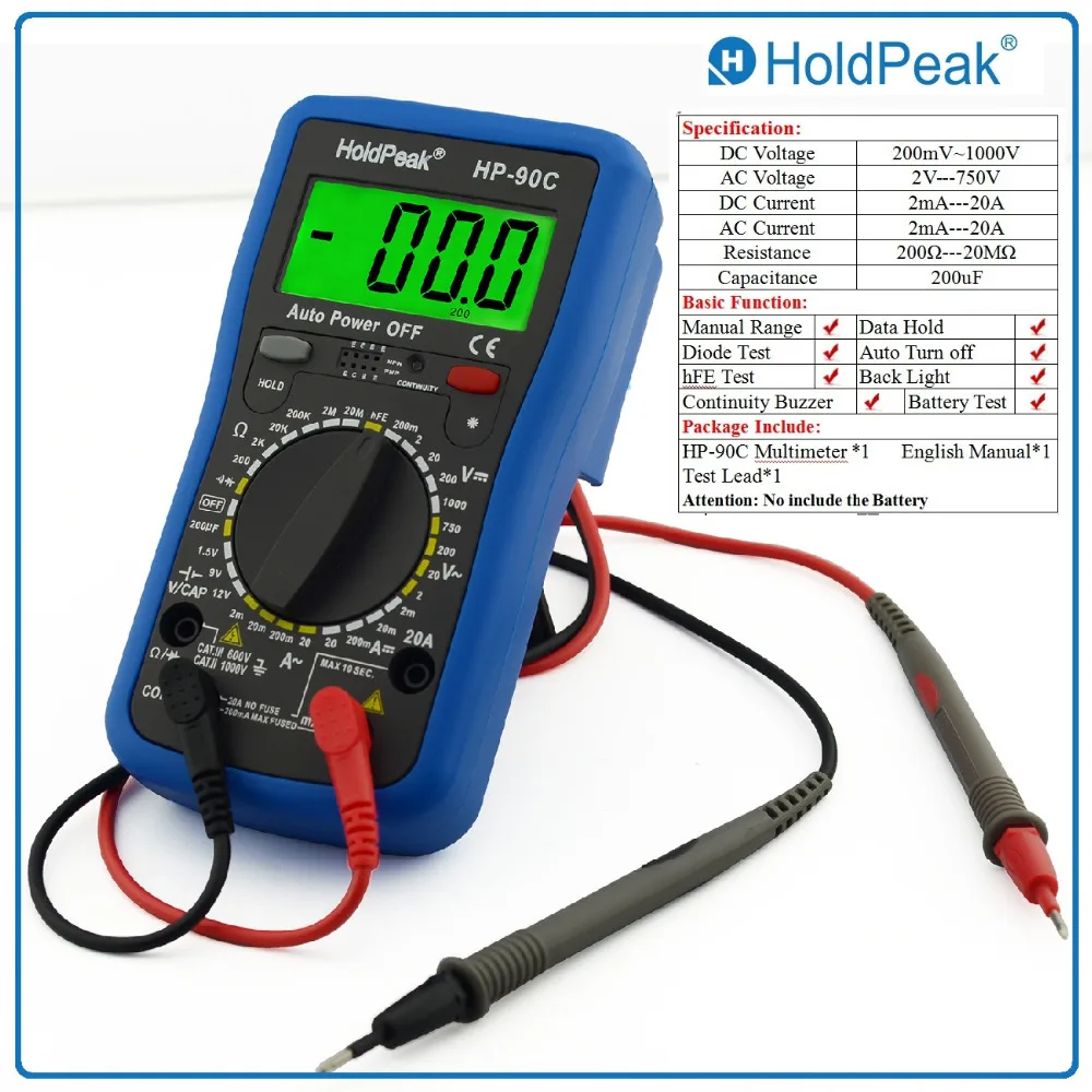 

Цифровой мультиметр HoldPeak HP-90C AC DC