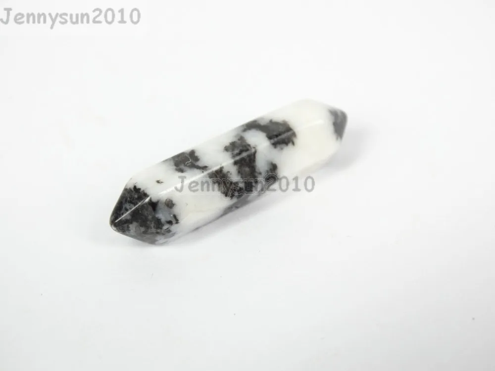 

Natural Black and White Zebra Gems stone Hexagonal Pointed Reiki Chakra Raw Wand Pendant Beads Necklace Jewelry 20Pcs/Pack