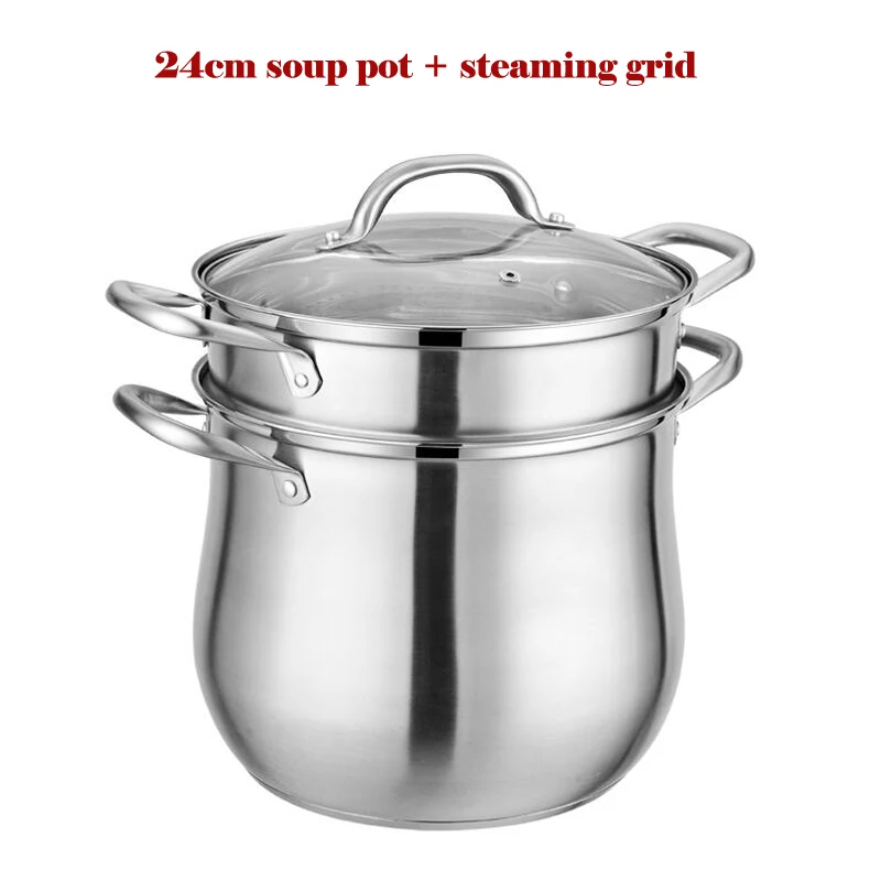 24 cm set 3,5-12 л суповые кастрюли, суповая посуда, толстая 304 нержавеющая сталь, кастрюля, суповая кастрюля, утолщенная Бытовая индукционная плита, кастрюля для тушения - Цвет: 24 cm set