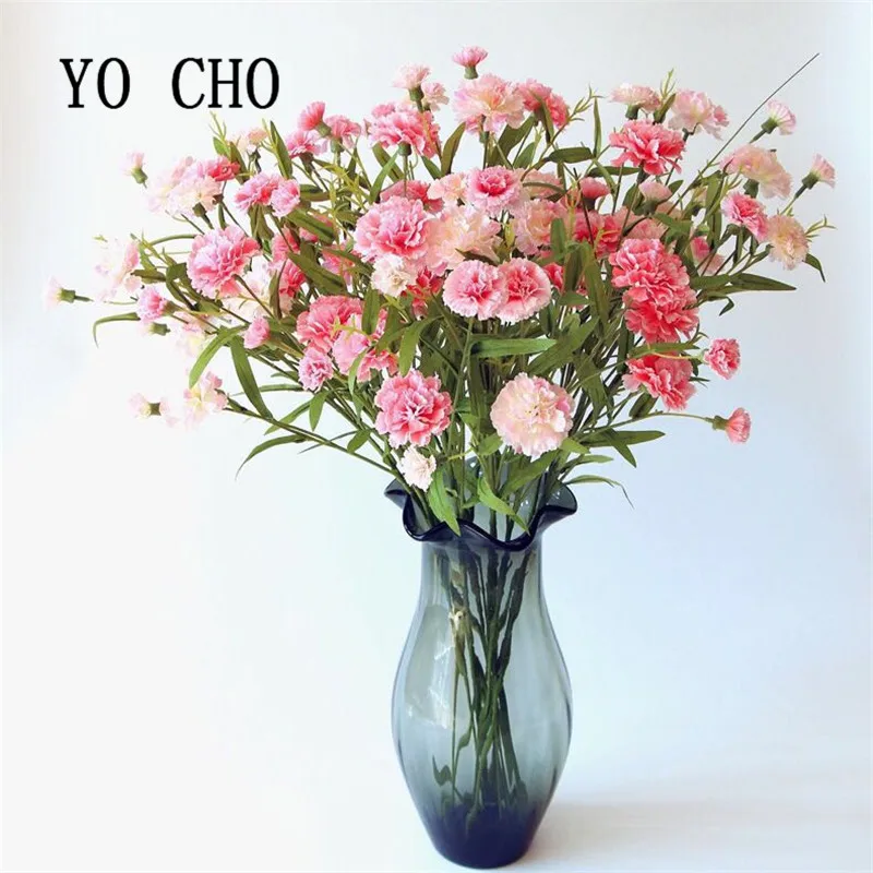 Фото YO CHO свадебные искусственные шелковые цветы гвоздики 6 веток 1 букет подарок для