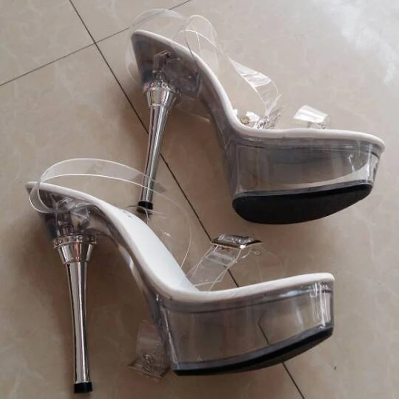 

LAIJIANJINXIA High heels Cinderella crystal shoes 14 cm sexy magazine shooting shoe water drill Dance Shoes M-032