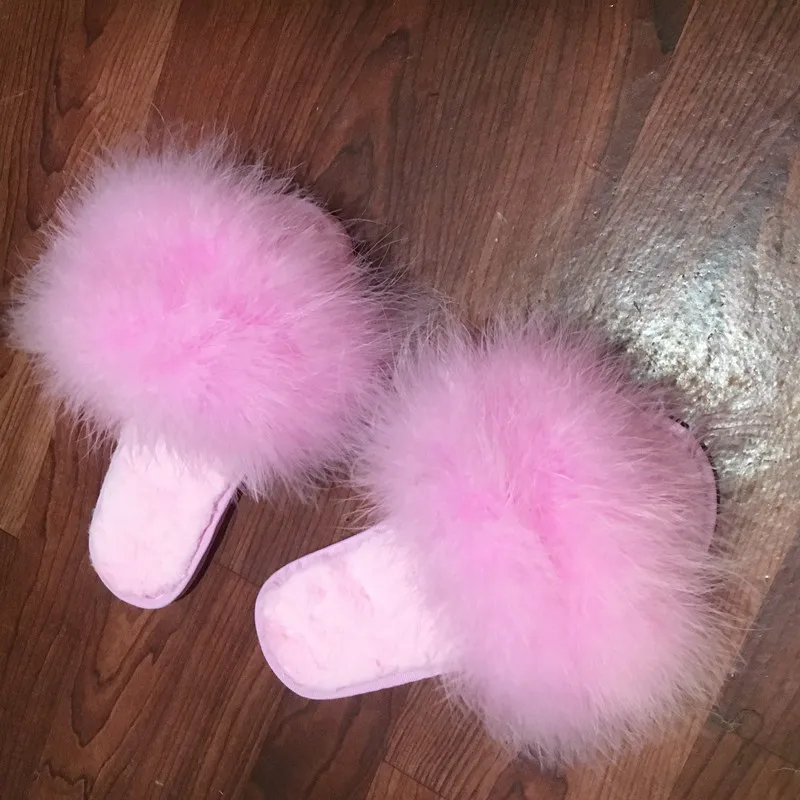 solid pink 15 цветов; меховые Вьетнамки; милые женские шлепанцы на платформе и танкетке; теплые тапочки с перьями страуса; летние пляжные шлепанцы на платформе - Цвет: solid pink