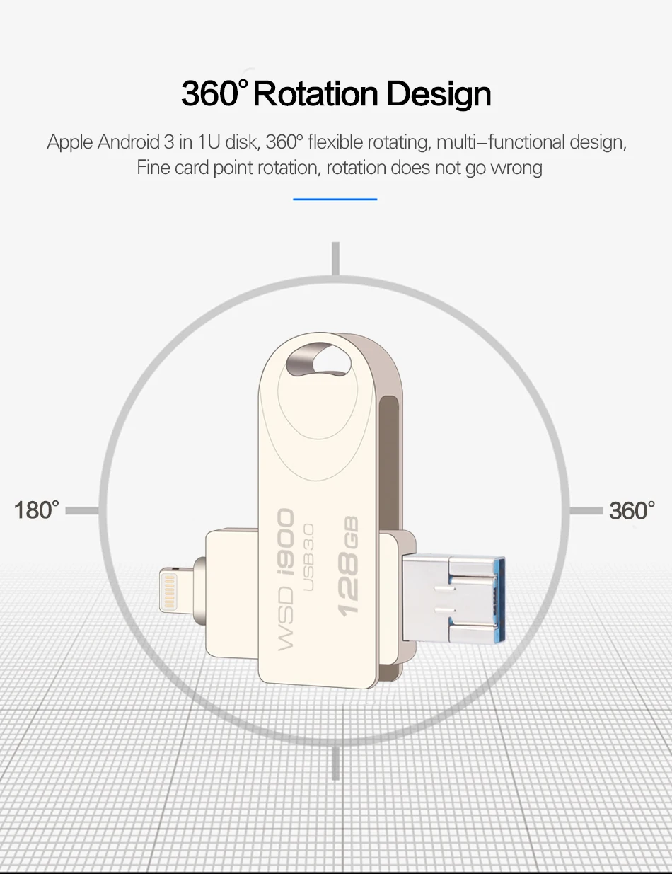 WANSENDA USB флеш-накопитель OTG, флеш-накопитель 8 ГБ, 16 ГБ, 32 ГБ, 64 ГБ, 128 ГБ, 3 в 1, флешка USB 3,0 для iPhone/iPad/Android/PC