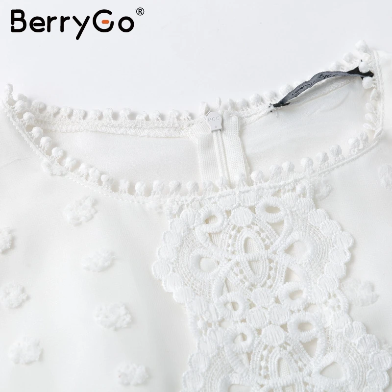 BerryGo элегантное шифоновое белое платье с рюшами женское сексуальное кружевное платье в горошек с длинным рукавом женское роскошное тонкое вечернее платье
