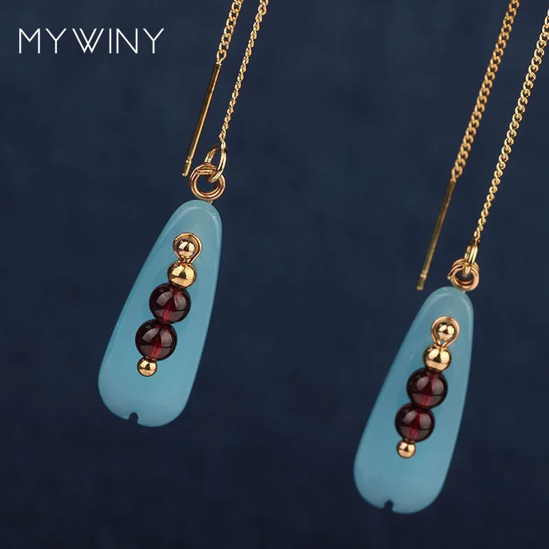 Новинка 3 вида цветов модные ювелирные изделия MYWINY длинные медные цепочки серьги