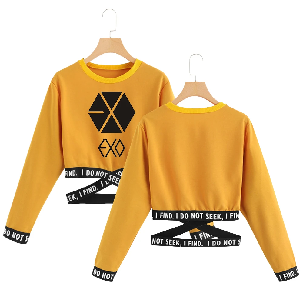 УКОРОЧЕННЫЙ ТОП Exo свитшот весенние кроп-топы в стиле Kpop Харадзюку женская одежда