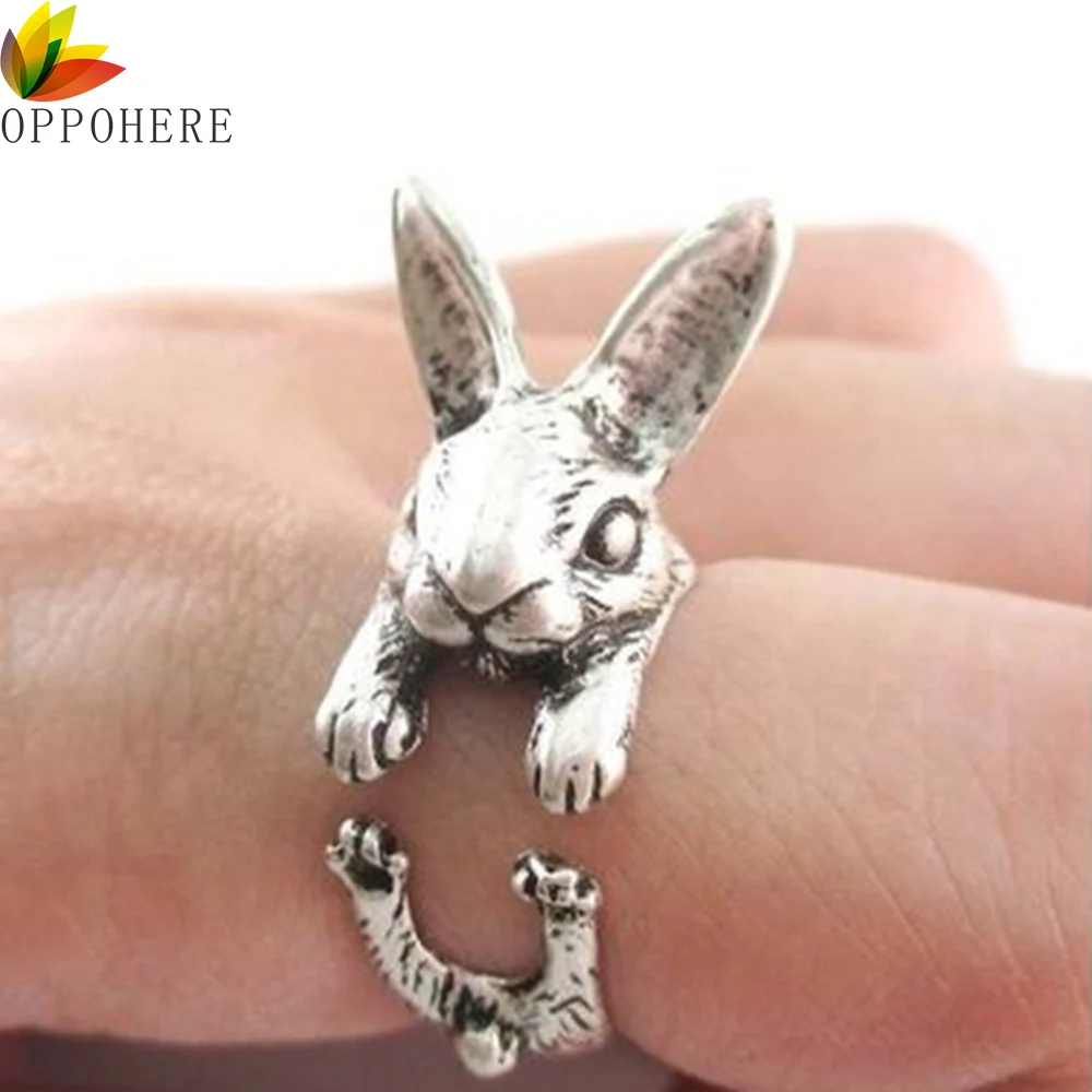 

OPPOHERE Super Cute Animal Rabbit Bunny Ring Vintage Wrap Adjustable Size Chic Rings for Women Party Rings Open Ring Jewelry