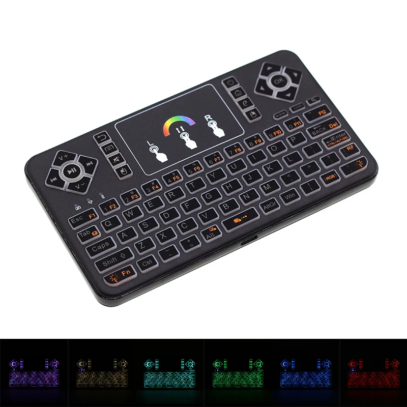 

[100 шт./лот] Q9 тонкая RGB-подсветка 2,4G мини беспроводная клавиатура Air Mouse с многофункциональным тачпадом для Android TV Box, мини-ПК