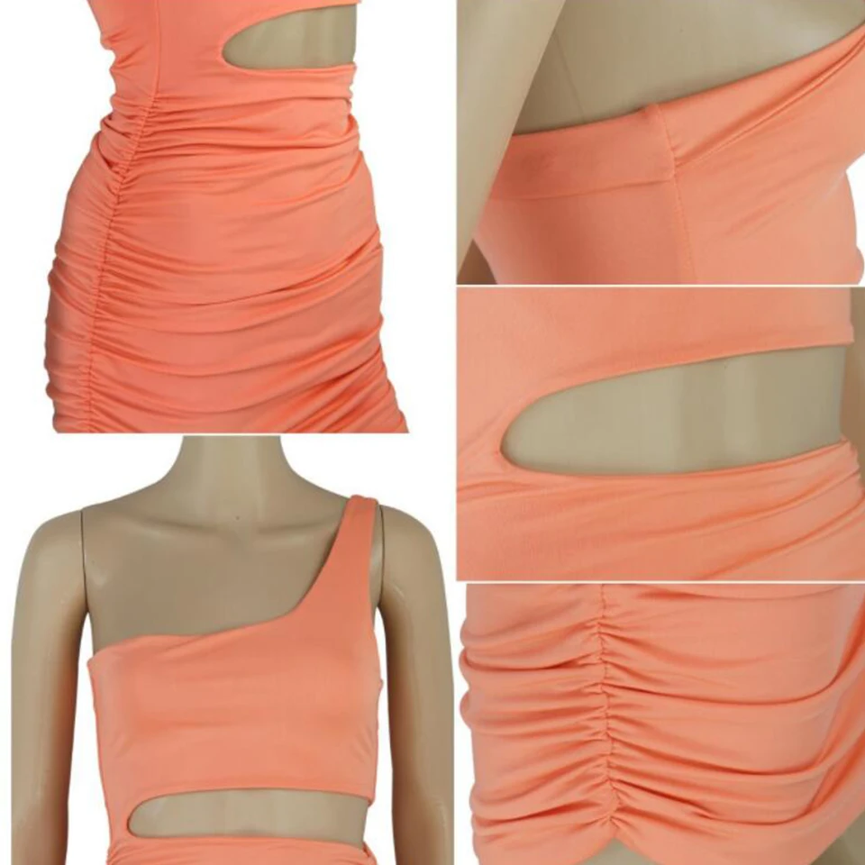 Женское мини-платье с разрезом облегающее на одно плечо в стиле панк вечернее