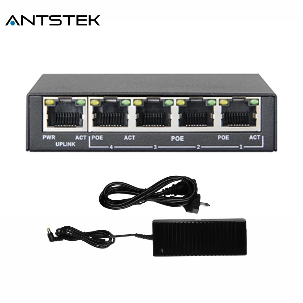 ANTSTEK супер мини 4-Порты и разъёмы 10/100/1000 Мбит/с IEEE802.3af IEEE802.3at PoE + 1-Порты Uplink Palm