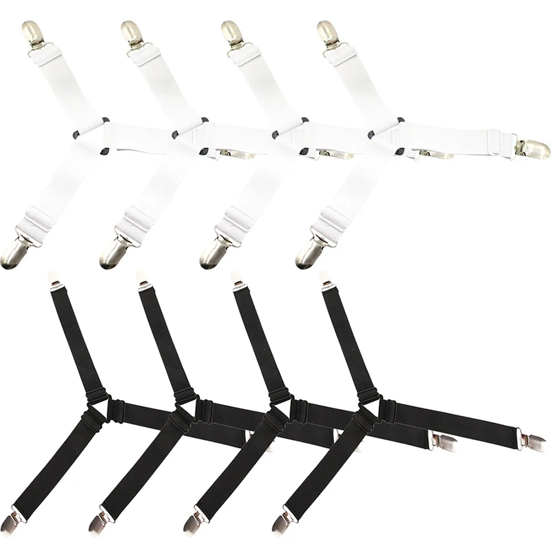 4pcs Adjustable Bed Fitted Sheet Straps Bed Sheets Straps Braces Crisscross Suspenders Gripper Storage Holder Fastener Clips