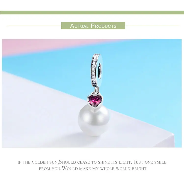 BAMOER Genuine 925 Sterling Silver Elegant Pearl Heart CZ Pendant Charms Fit Bracelets& Necklaces Chain Fine Jewelry SCC782