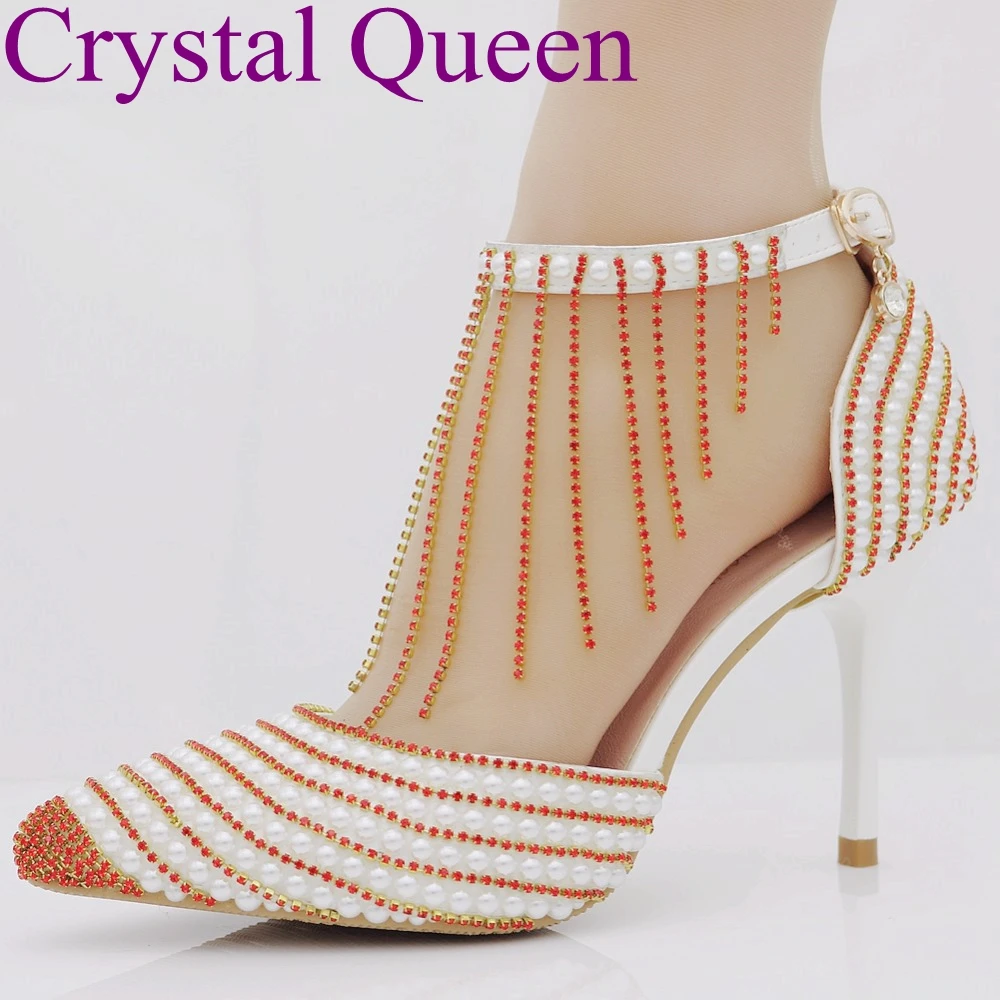 Новейшая модель Модные женские свадебные туфли на высоком каблуке с жемчугом и