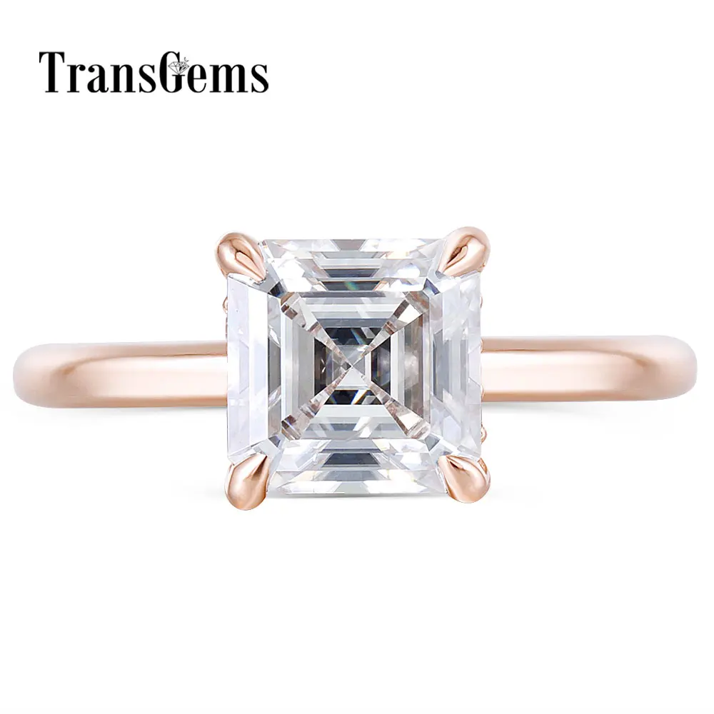Модные обручальные кольца transmems из розового золота 14 к, 6,5 мм, FG color Asscher Cut Moissanite Diamond, обручальные кольца для женщин, свадебные кольца с акцентами