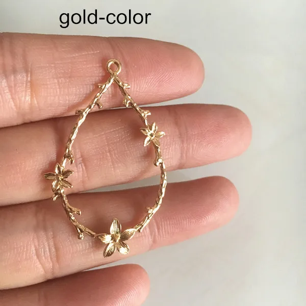 gold-color 12 шт Латунь Филигрань форма капли цветок кольцо Подвески 24*39 мм, золото-цвет, серебро-цвет, Сырье Латунь ювелирные изделия, DIY серьги - Окраска металла: gold-color