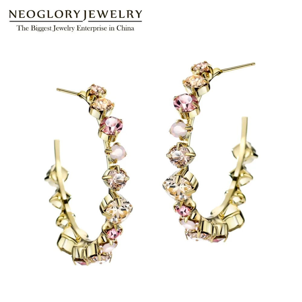 

Серьги-кольца Neoglory с австрийскими стразами для женщин, оптовая продажа, большие круглые разноцветные Украшения 2020New Gift