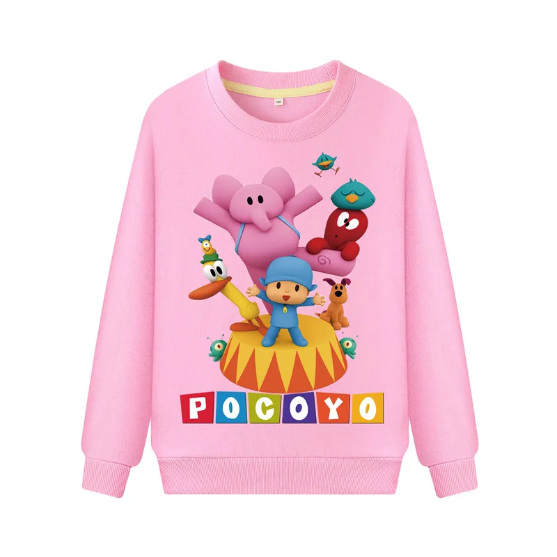 Дети Pocoyo мультфильм печати костюм Толстовка и штаны для детей одежда на весну и осень для мальчиков девочек легкие свободные кофты детская хлопковая толстовка TY027