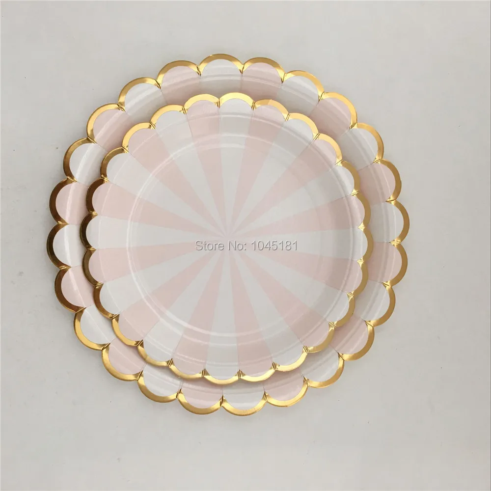 ipalmay Free Shipping Gold Silver Foil Party Paper Food Tray 9inch Disposable Plates Pink Red Mint Striped for Baby Shower | Дом и сад