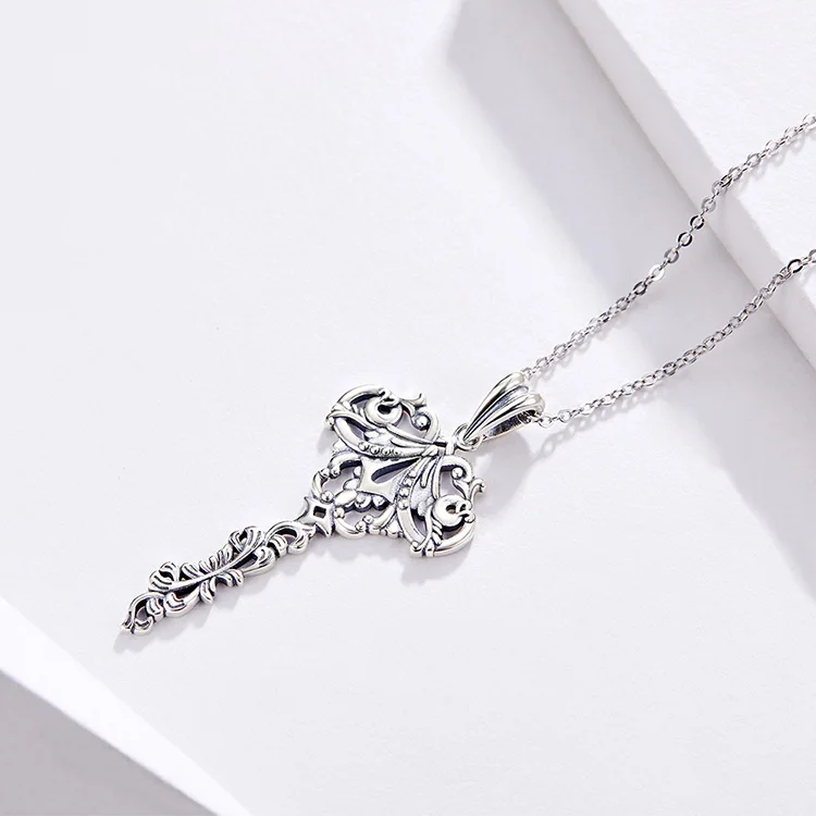 BISAER, сердце, ключ, женские ожерелья, 925 пробы, серебро, Heartslock, ключ, форма, подвеска, ожерелья для женщин, ювелирное изделие, воротник ECN328