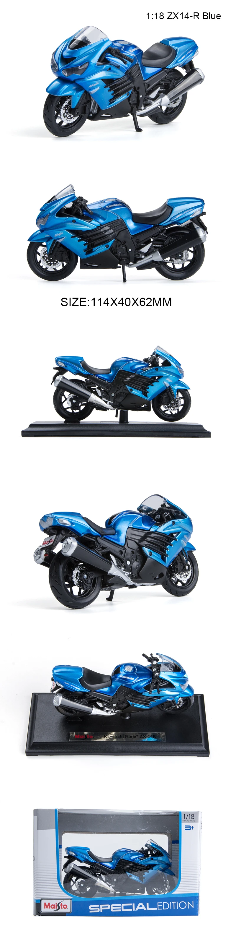 Maisto 1:18 модели мотоциклов Kawasaki Ninja ZX-14R ZX14R Синий литой пластик мото миниатюрная гоночная игрушка для коллекции подарков