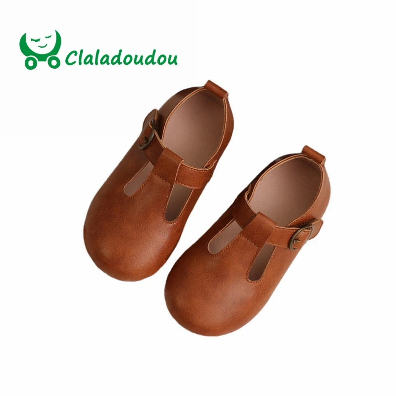 Claladoudou 13 5 18 см кожаные туфли для девочек 2019 черные коричневые вечерние из