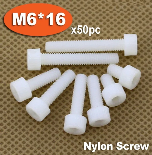 

50pc DIN912 M6 x 16 White Plastic Nylon Screw Hexagon Hex Socket Head Cap Screws