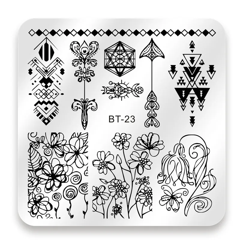 BT023 Biutee 6*6 см квадратный трафареты для ногтей пластины для стемпинга с изображением животных и цветов трафареты-для-ногтей трафареты для маникюра трафореты для ногтей новинка - Цвет: BT023