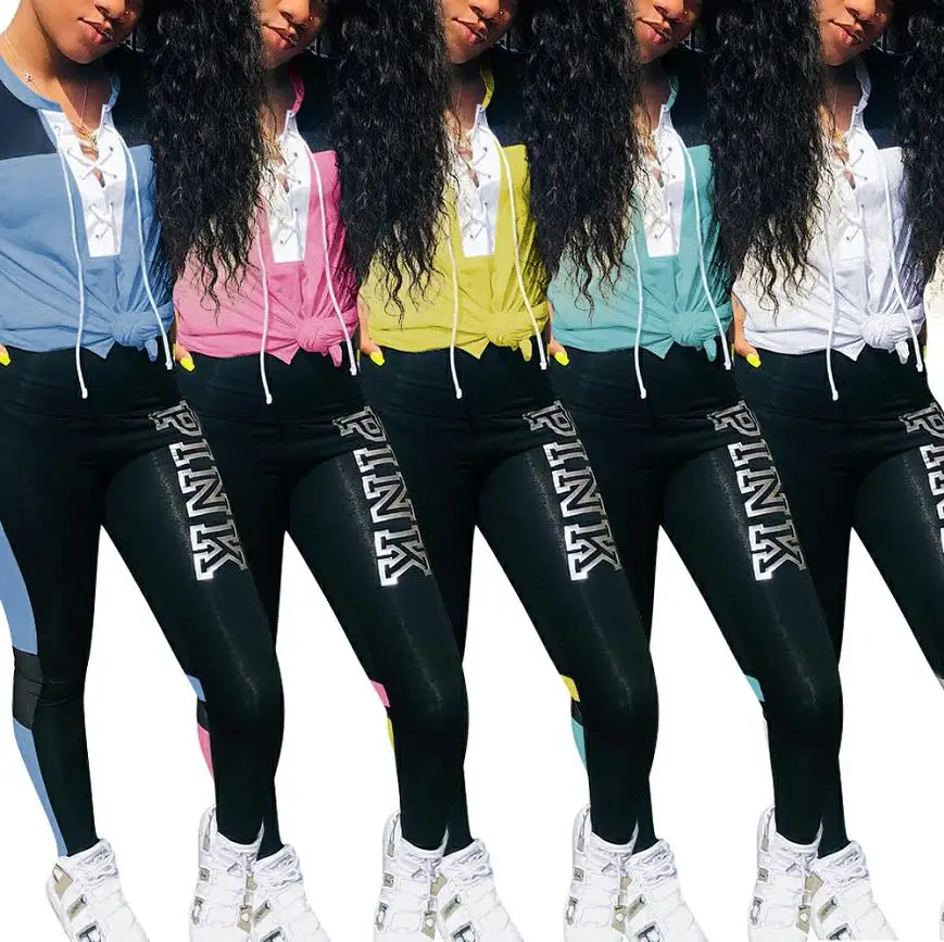 Женский комплект из двух предметов короткий топ и штаны розового цвета с