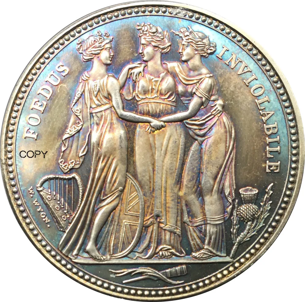 Великобритания 1817 три грации узор Корона w. W. Ion латунь покрытием серебро копия монеты