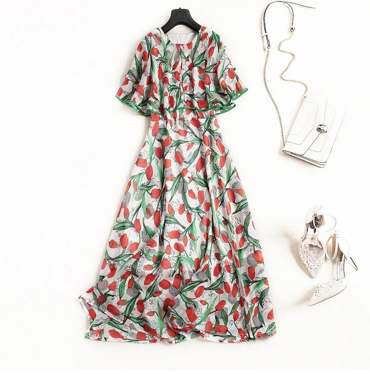 2018 весна лето богемный пляж шифона с цветочным принтом длинное платье (E073) |