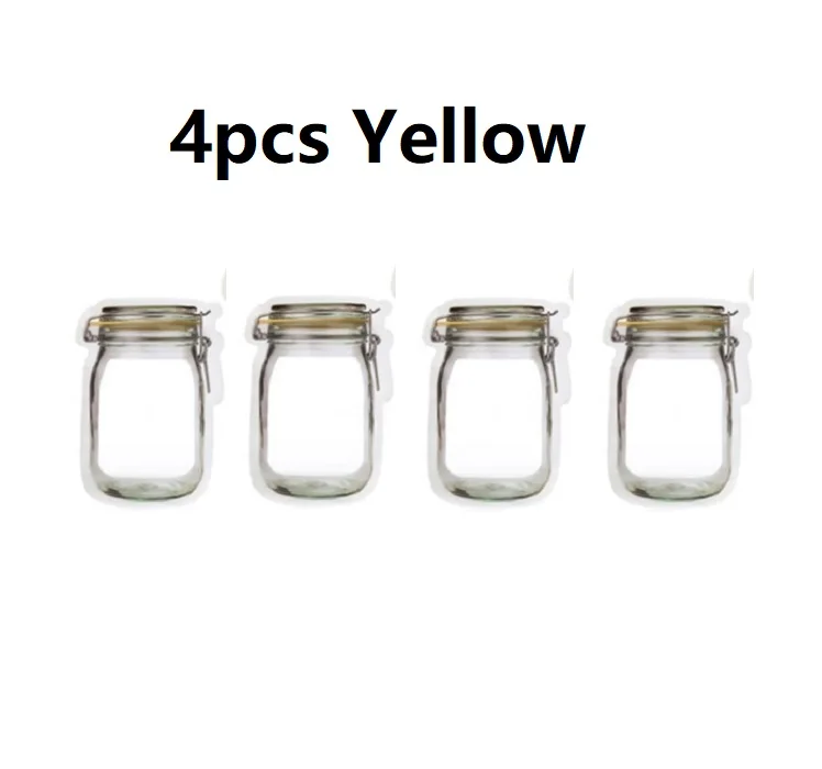 4pcs Yellow Многоразовые сумки Mason Jar, переносные сумки Mason Jar на молнии, пакеты для хранения еды, пакеты для хранения, Снэк сэндвич, Ziplock - Цвет: 4pcs Yellow