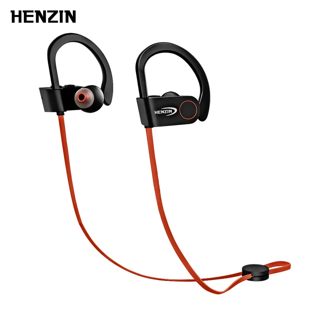 Беспроводные Bluetooth наушники HENZIN спортивные с защитой от пота басовая