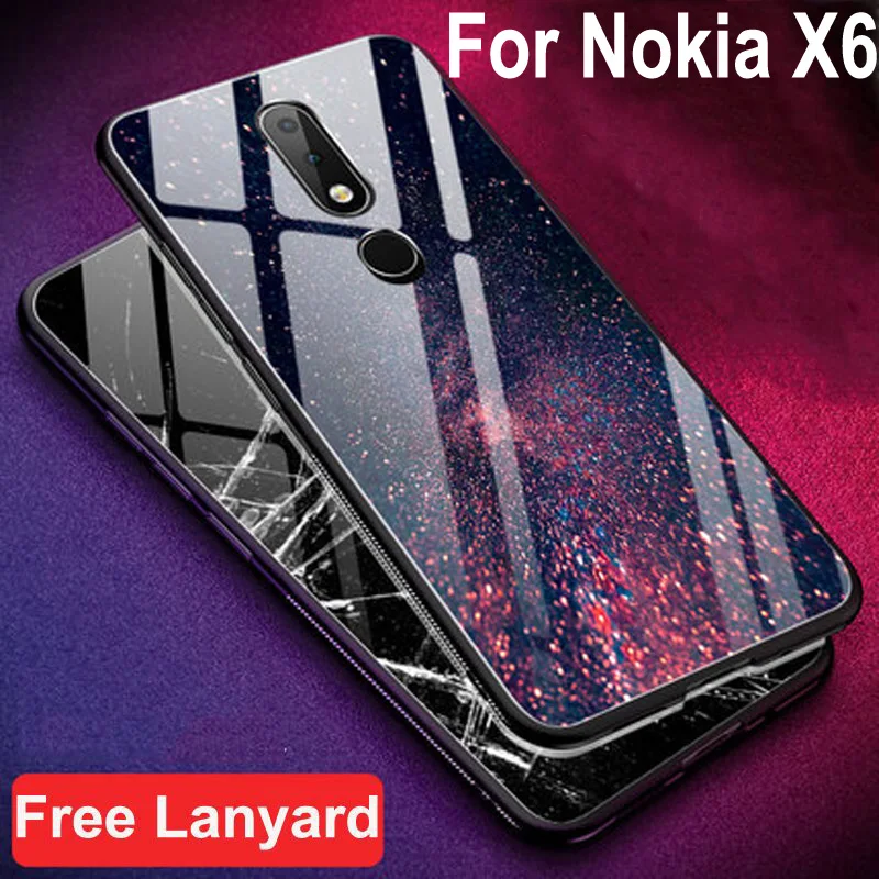 Чехол для Nokia X6 2018 Роскошный чехол из закаленного стекла и мягкого края nokiax6
