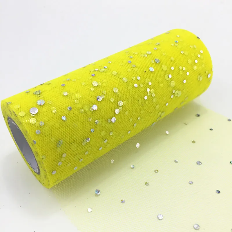 yellow Тюлевая юбка-пачка 15 см* 22 м в рулоне с блестками Свадебная отделка органзы для вечеринки в честь рождения - Цвет: yellow