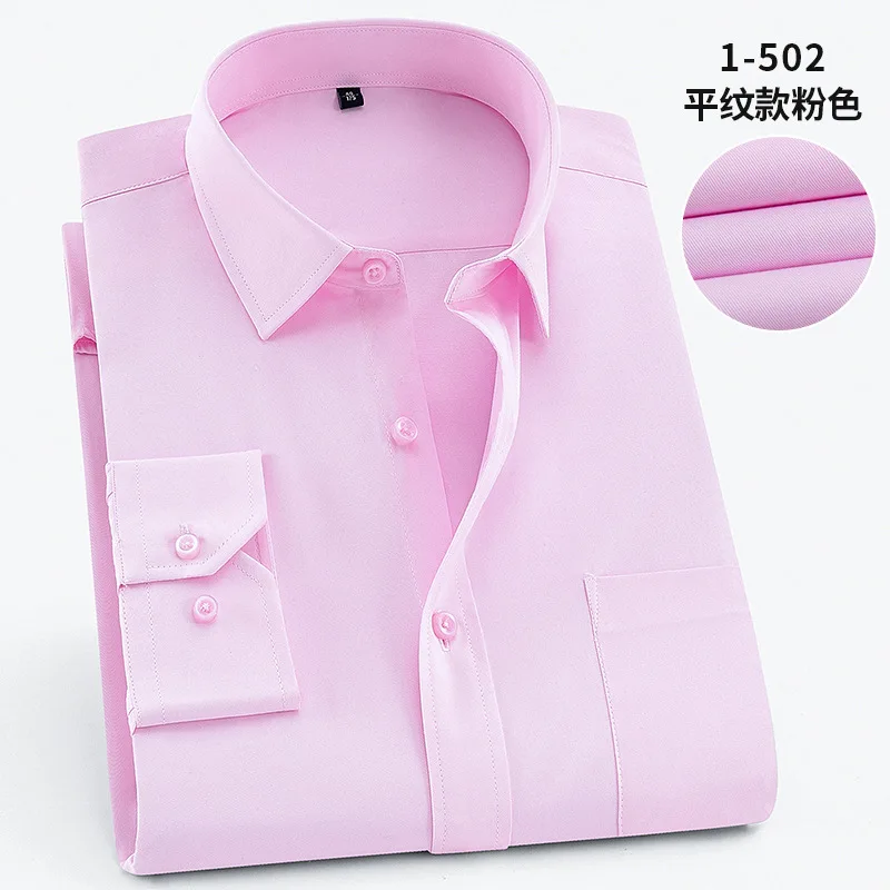 5XL 6XL 7XL 8XL большой размер Весенняя Новая мужская рубашка деловая Мужская рубашка с длинными рукавами однотонная полосатая Рабочая мужская рубашка - Цвет: 1-502 Pink shirt