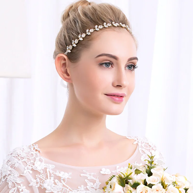 SLBRIDAL ручная работа золотые стразы лента для волос свадебные обручи аксессуары