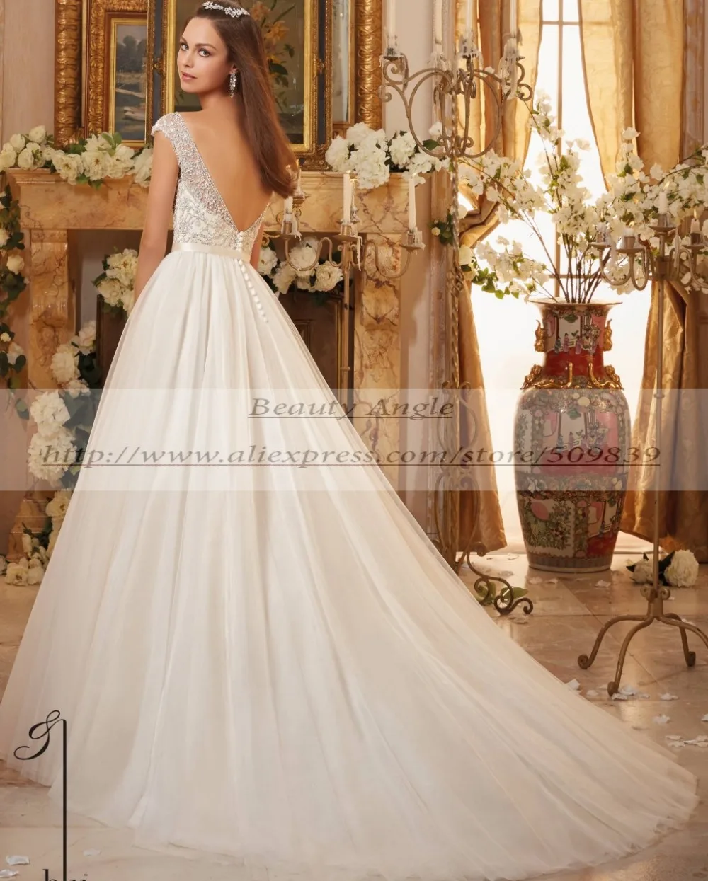 Vestido де noiva Sexy Backless Свадебное Платье Свадебные Платья Тяжелая Кристалл Лиф-Линии