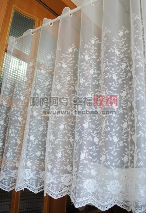 

Free shipping embroidered mesh elegant rose lace tulle yarn coffee curtain kitchen curtains for living room bedroom 150*45/60cm