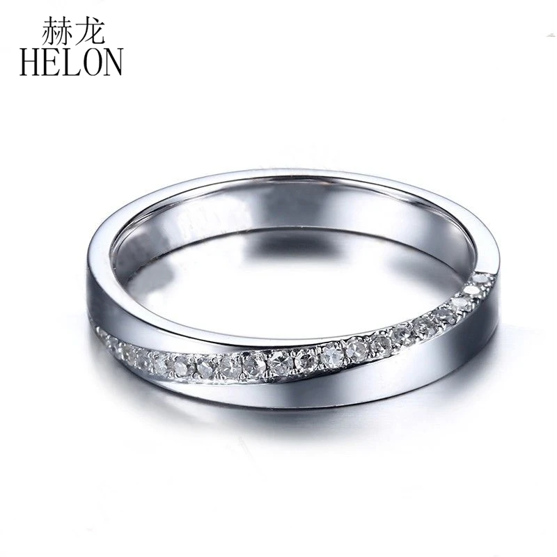 HELON Solid 14 к белое золото микро проложить 0.2ct натуральные бриллианты женское кольцо для помолвки свадьбы стильное юбилейное кольцо хорошее ювелирное изделие