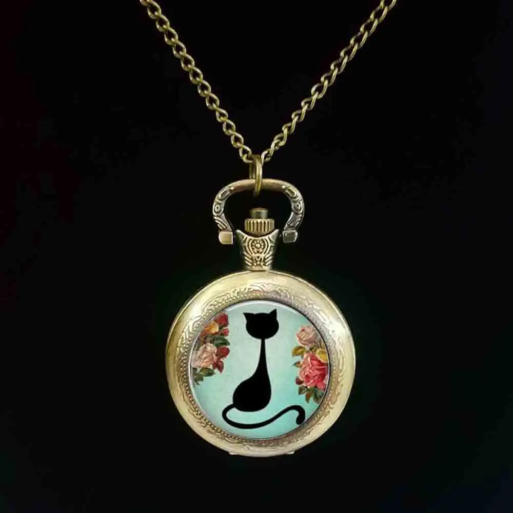 

Wholesale Art Glass Cabochon pocket watch Cat Kitten Shabby Chic Cat Round pocket watch Girls Glass Cabochon pocket watch