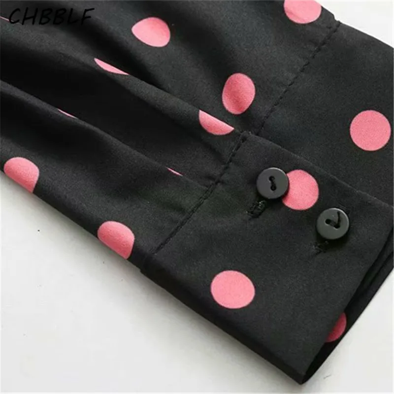 CHBBLF Женская офисная блуза в горошек с длинным рукавом и галстуком-бабочкой