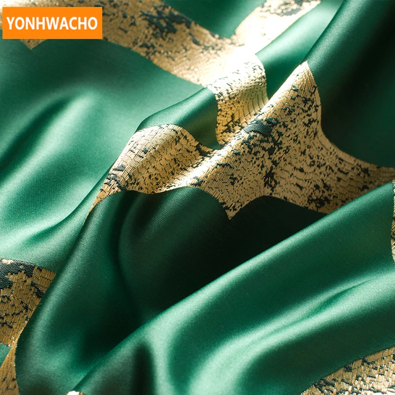 

Custom curtains luxury modern simulation silk stitching retro living room bedroom green cloth blackout curtain tulle drape B066