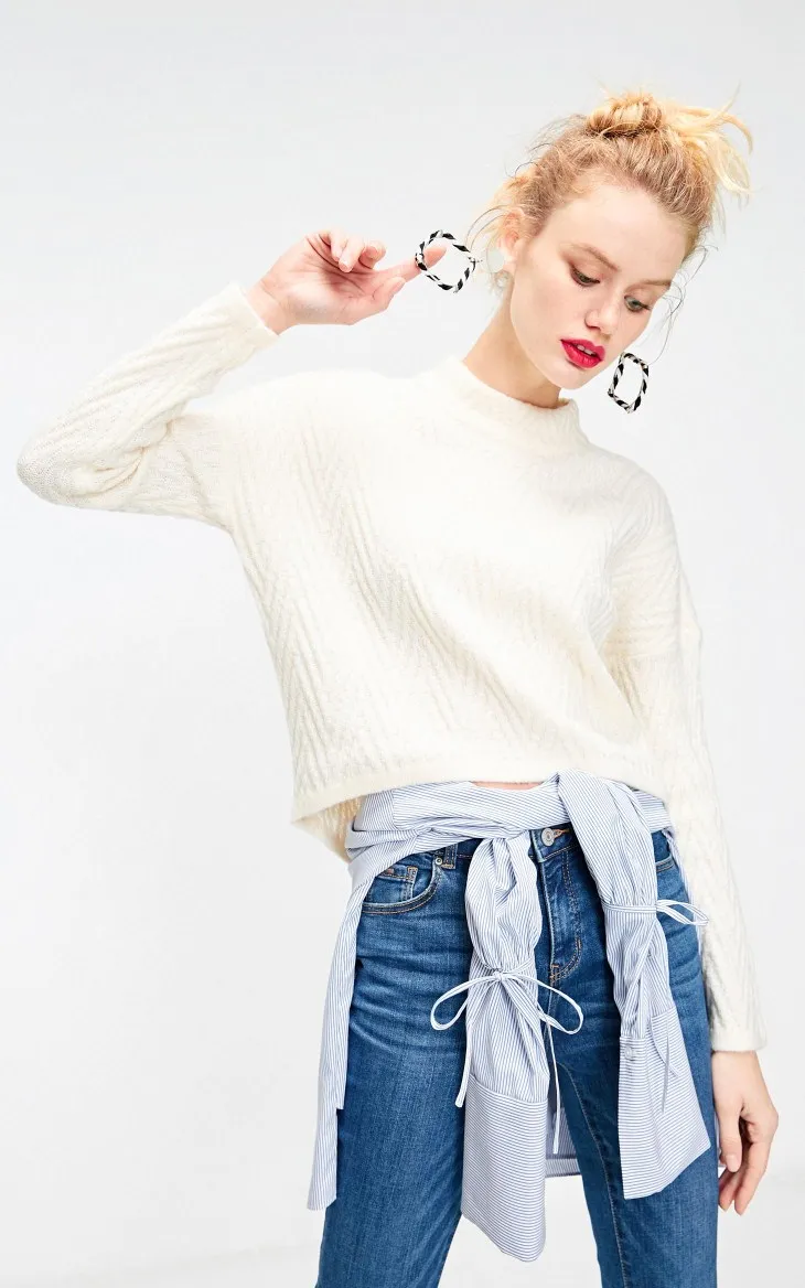 Vero Moda новые женские свитер женский ребристые круглый вырез водолазка нерегулярные подол чистый трикотаж | 318413614