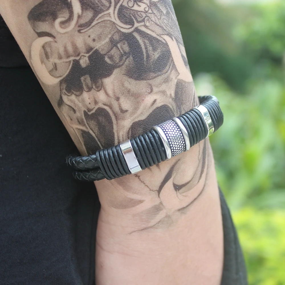 Мужские Плетеные двухслойные браслеты TYO ручной работы из натуральной кожи