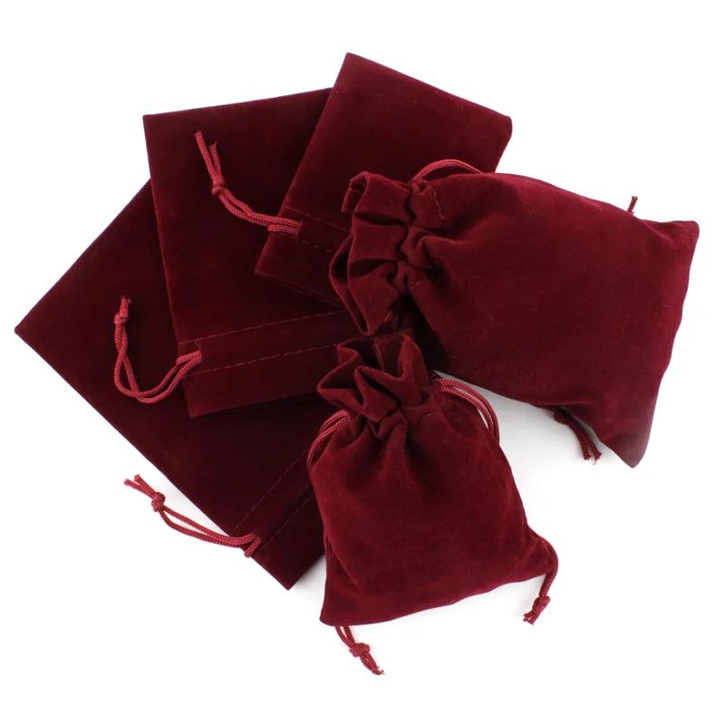 1 Pack Multi Size Wine Red Drawstring Velvet Bags Organza Storage Pouches For Christmas Wedding Gift Jewelry Packaging | Украшения и